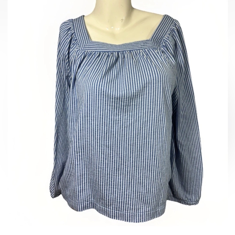 J. Crew Blue and White Striped Square-Neck Tunic